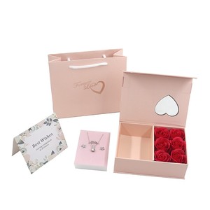 Luxury Book Shape Magnetic Jewelry <b>Box</b> with Heart Window & Bowknot Eternal Rose Flower <b>Gift</b> Packaging for Ring <b>Earring</b> Necklace - Product Image 2