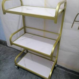 Chariot de salon de coiffure en or blanc de luxe, chariot à outils portable moderne de haute qualité à 3 niveaux avec roues - Product Image 4