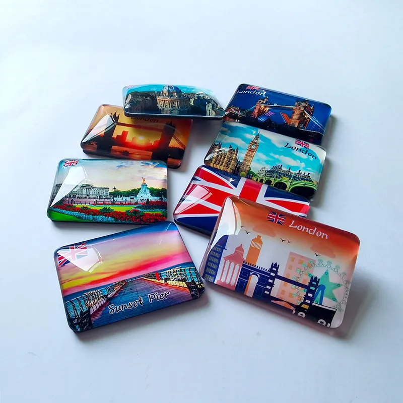 OEM Custom Decorative Rectangular City Crystal Glass Refrigerator Magnet Crystal London Fridge Magnet For Tourism Souvenirs