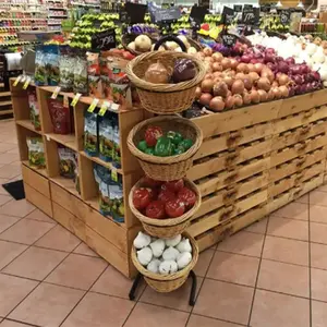 Panier rond en métal pour le stockage de fruits et légumes en rotin Présentoir de bonbons pour collations de supermarché