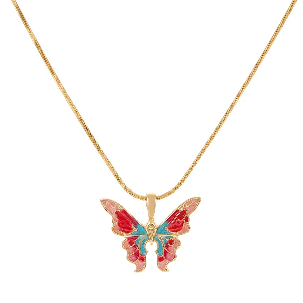 Goteo de aceite Arco Iris fantasía Wonderland con la misma cadena de clavícula mariposa mágica princesa Collar para mujer