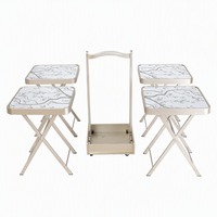 Ensemble de table de prière pliable avec vaisselle pour service alimentaire, table d'appoint gravée à l'arabe avec peinture UV sur verre