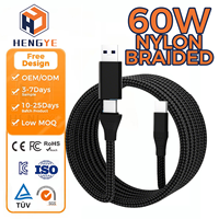 Nylon trenzado 2 en 1 60W tipo C a tipo C USB a convertidor 1,5 M PD carga rápida Durable transferencia de datos Cable USB