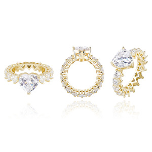 Bague romantique en zircon cubique rose en forme de cœur pour femme, plaquée or rose, alliance éternité, bijoux d'anniversaire et de mariage, vente en gros - Product Image 4
