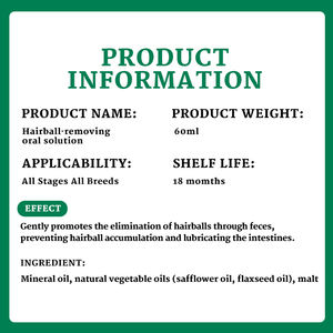 Solución Oral para el Alivio de las Bolas de Pelo en Mascotas, 60 ml, Precio de Fábrica, Promueve la Lubricación Intestinal en Perros y Gatos - Product Image 5