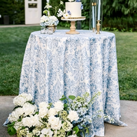 Taplak Meja Bundar Motif Bunga Biru 120 inci, Latar Belakang Putih, Cetakan Botani Vintage, untuk Pernikahan Amerika/Pesta Pernikahan