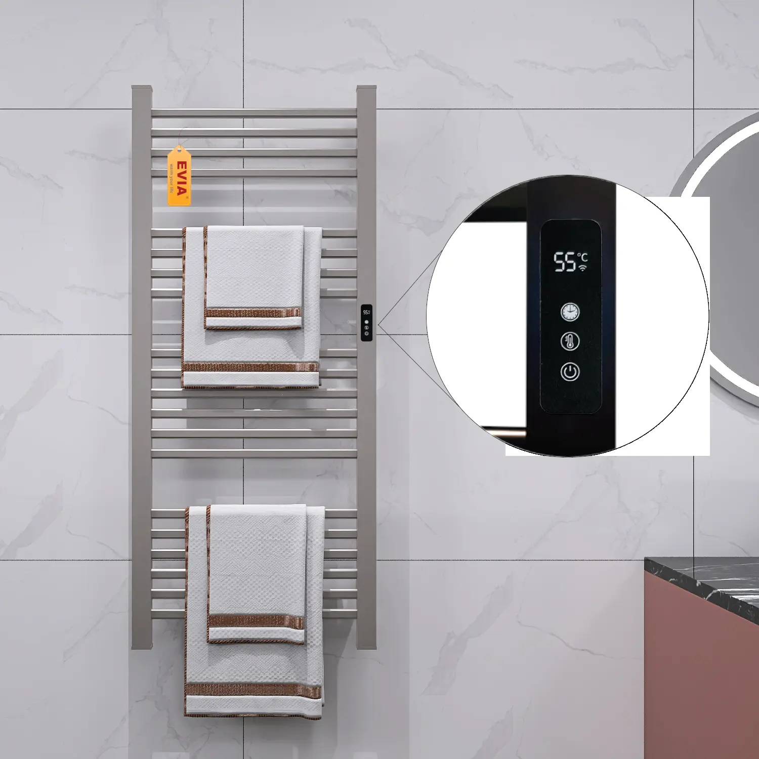 Роскошная алюминиевая настенная вешалка для полотенец с таймером для ванной комнаты от фабрики EVIA, Китай