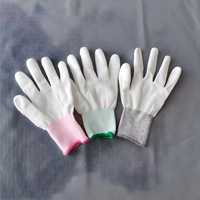 Guantes de Seguridad Antiestáticos de Nailon Blanco, Gris y Negro con Recubrimiento de PU, Dedos Recubiertos, Libres de Polvo, No Desechables, Antideslizantes