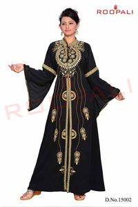 <b>Black</b> Chiffon <b>Kaftan</b> with Zari Handwork Elegant Party Wear Modest Dress Stylish Flowing Design for Women - Product Image 6