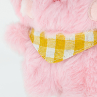 Mini porte-clés animal brodé chat rose mignon avec col à carreaux jaunes, pour sac de fille, personnalisable pour fête