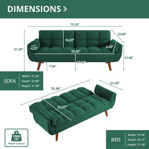 Đầy đủ 75.39 "futon Bọc Sofa chuyển đổi - Product Image 4