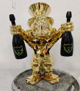 Figurine de collection de luxe en résine dorée <span class=keywords><strong>Donald</strong></span> Duck, style dessin animé, peinte à la main, tenant des bouteilles de champagne, pour décoration artistique de la maison - Product Image 3