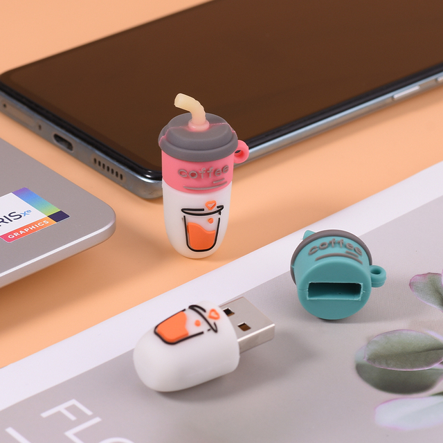 Cute Coffee Drinking Cup Style Mini Thumb Drive Usb Memory Stick Cartoon USB Flash Drive with Keychain 64GB U Disk