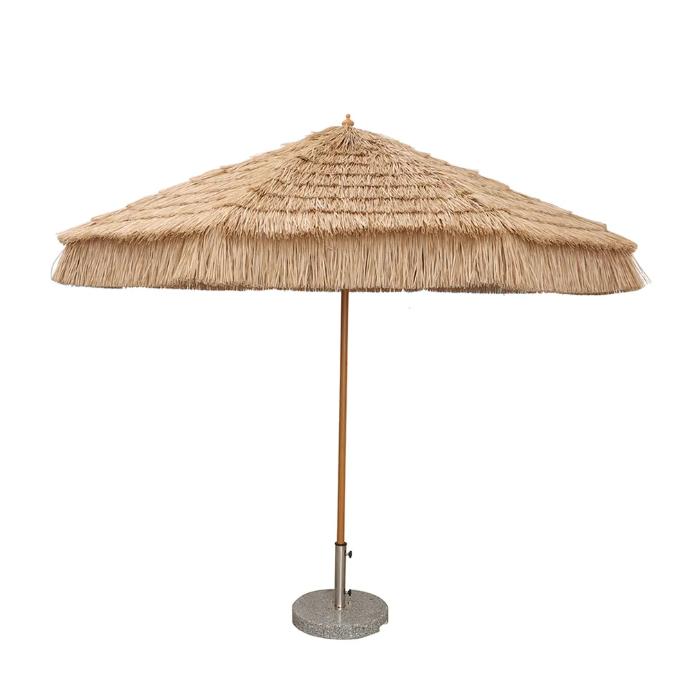 Hot Sell Outdoor Beach Simulate Of Thatched Beach Umbrella With Tassels Raffia Thatch Beach Umbrella