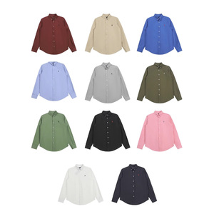 Chemise décontractée à manches longues avec col à revers et boucle brodée de couleur unie pour hommes et femmes, été - Product Image 1