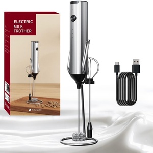 Mousseur à lait électrique rechargeable 3 vitesses, batteur à œufs en acier inoxydable, 2 têtes, mousseur à mousse avec support 1200mAh - Product Image 2