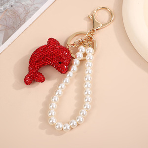 Nouveau porte-clés dauphin à la mode pendentif strass porte-clés perle <span class=keywords><strong>accessoire</strong></span> mobile cadeau - Product Image 4