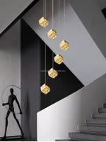 Lustre moderne de luxe léger en fer, cube magique carré, cristal, longue suspension pour duplex, loft, villa à plafond haut, escalier en colimaçon