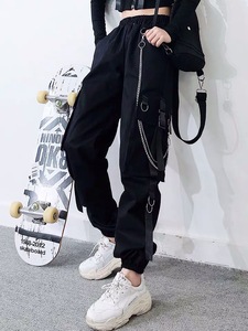 <strong>Women</strong> Cargo Pants Harem Pants Fashion Punk Pockets Jogger <strong>Trousers</strong> With Chain Harajuku <strong>Elastics</strong> High <strong>Waist</strong> Streetwear - Product Image 2