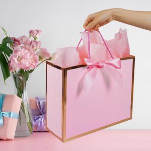 Bolsa de Regalo Rosa con Cinta y Asa, Tarjeta de Felicitación, Papel de Seda, Marco Dorado Rosa para Niñas, Compromisos Nupciales, Cualquier Ocasión - Product Image 6