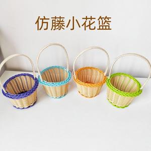 Panier de rangement en rotin tressé avec poignée ronde, mini panier coloré pour coffret cadeau cosmétique - Product Image 3