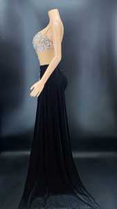 AD1183奢华水钻网眼拼接天鹅绒套装闪亮女士派对舞台表演服装舞会礼服 - Product Image 2