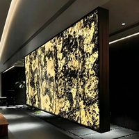 Revêtement mural en grandes dalles naturelles translucides ultra-minces ignifuges 2820x1220mm, moderne, noir et or, pour hôtel, table, coiffeuse, chambre