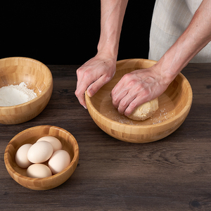 Bol à salade en bambou artisanal authentique de style Japandi, bol de service émaillé de qualité supérieure, durable et alimentairement sûr pour les hôtels et les restaurants - Product Image 1