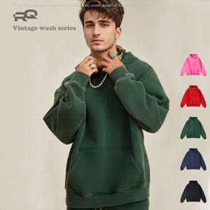 Chaqueta con Capucha Retro Oversize para Hombre RQ, Estilo Lavado Intenso para Otoño/Invierno, Moda Transfronteriza con Patrón Liso y Antipilling - Product Image 1