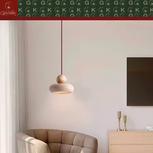 Luminaire GOLDKING pour salon, salle à manger, cuisine, entrée, anneau en <span class=keywords><strong>travertin</strong></span> beige naturel, sphère en bois de noyer brun, downlight OEM ODM - Product Image 6