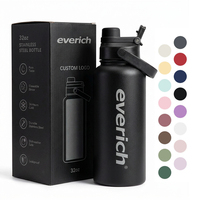 Bouteille d'eau isotherme à double paroi en acier inoxydable avec couvercle, réutilisable pour les voyages, le camping et les sports