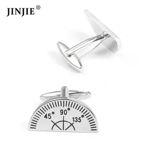 High quality Unique design metal plating silver sector protractor shape cufflinks for teacher