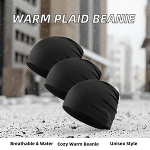 Custom Logo 3D Embroidery Winter Solid Color Plaid Breathable Waterproof Acrylic <b>Beanie</b> <b>Hat</b> Satin Lined Skull Cap Thick Warm - Product Image 2