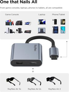 Adaptador <span class=keywords><strong>de</strong></span> Carga para <span class=keywords><strong>Gafas</strong></span> RayNeo USB-C para ROG Ally, <span class=keywords><strong>PS4</strong></span>/5, Xbox, Mac Mini, Laptop - 100W PD, Compatible con 4K 60Hz - Product Image 2