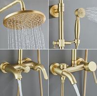 Ensemble de robinets avec douchette, salle de bains en laiton chaud-froid or brossé système de douche de pluie montrant par un douchette