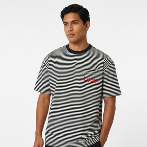 T-shirt da uomo a maniche corte a righe, classica maglietta a righe bretoniane, girocollo, casual estiva, vestibilità ampia, in cotone, per la spiaggia - Product Image 4