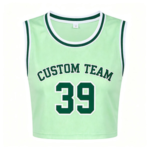 Débardeur de basketball court pour femme, sans manches, en maille, avec bordure rayée, pour les jours de match, personnalisable avec numéro d'équipe - Product Image 3