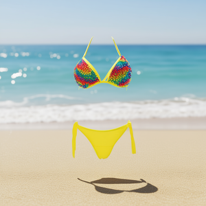 Ensemble bikini HDJ avec haut à paillettes arc-en-ciel et bas à nouer sur les côtés, maillot de bain grande taille pour femmes, vêtements de plage 2 pièces sq66657 - Product Image 3