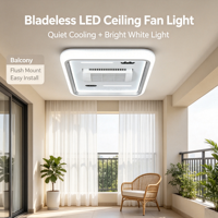 Ventilateur de plafond sans pales carré avec éclairage LED blanc froid, télécommande, silencieux, pour la décoration intérieure domestique