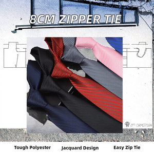 Cravate professionnelle en polyester jacquard de 8 cm avec fermeture éclair pour homme – Idéale pour les affaires ou les entretiens formels – Motif rayé pratique - Product Image 2