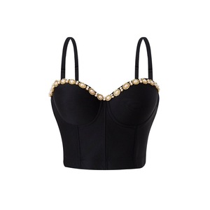 Haut de bikini dos nu moulant pour femme, couleur unie, orné de perles, style mode féminine - Product Image 2