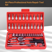 SNJUE – Nouvelle trousse d'outils de réparation automobile en acier au chrome-vanadium, clé à cliquet et douilles, 46 pièces, double usage voiture et maison, avec mallette rigide