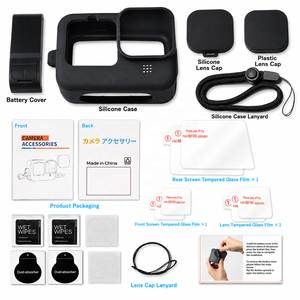 Kit de protection en silicone pour GoPro Hero 12/11/10/<span class=keywords><strong>9</strong></span>, protecteur d'écran en verre trempé, couvercle de batterie, capuchons d'objectif, cordon - Product Image 2