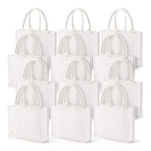 Оптовая продажа Белая джутовая продуктовая сумка для покупок Экологически чистая Джутовая сумка с покрытием Льняная сумка для покупок с индивидуальным логотипом