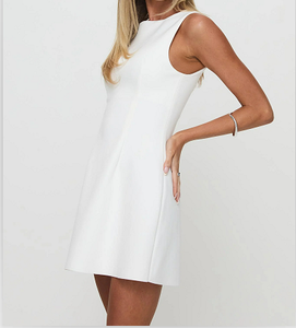 Elegante Vestido Blanco sin Mangas, Corte A, Mini, con Cuello Redondo, para Mujer, Casual y de Fiesta, Perfecto para Eventos de Verano - Product Image 4