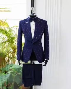 Blazer de mariage sur mesure avec revers châle <span class=keywords><strong>Costume</strong></span> de smokings en pierre sur mesure Skinny Rhinestones Costumes de la marine pour hommes - Product Image 6