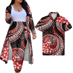 हवाई प्रिंट जोड़ा वस्त्र पोशाक और शर्ट महिलाओं 2 टुकड़ा पैंट सेट Aloha पोलेनीशियाई सामोन डिजाइन युगल मिलान कपड़े - Product Image 1