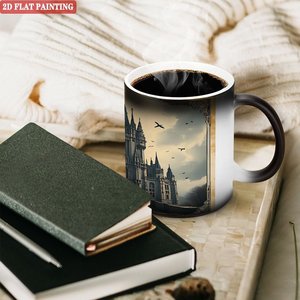Tasse magique givrée noire 11oz en céramique, changeant de couleur à la chaleur, pour le bureau - Product Image 3