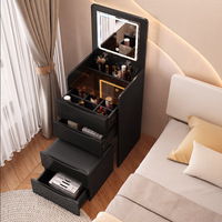 Coiffeuse compacte économique pour petite chambre avec miroir éclairé, en acier inoxydable, avec rangement et chaise, livraison incluse