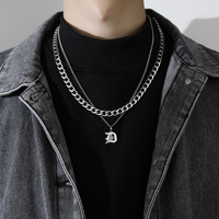 Collier en acier inoxydable à double couche avec pendentif lettre Cuba tendance pour hommes et femmes, ensemble de bijoux punk rock hip hop pour couples